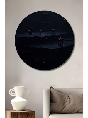 Siberpunk Gezginleri Yağlı Boya Görünümlü Dekoratif Ahşap Ev/işyeri/ofis Yuvarlak Tablo