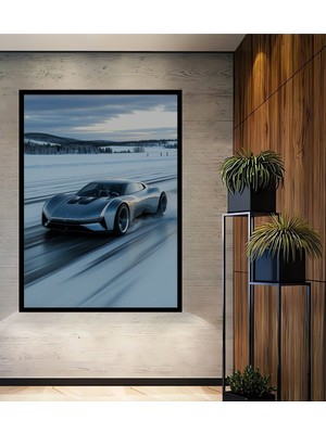 Çerçeve Görünümlü Buz Pistinde Hız Tutkusu Dekoratif Ahşap Ev/işyeri/ofis Kare Tablo