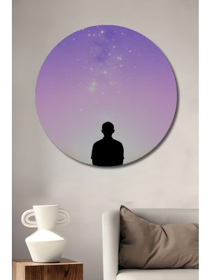 Mor Meditasyon Yıldızlar ve Insan Silüeti Dekoratif Ahşap Ev/işyeri/ofis Yuvarlak Tablo