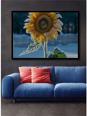 Çerçeve Görünümlü Buzlu Ayçiçeği Göz Kamaştıran Modern Sanat Ofis/salon Ahşap Dekoratif Kare Tablo