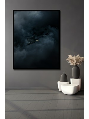 Çerçeve Görünümlü Gökyüzü Hakimi Kartal Yağlı Boya Görünümlü Dekoratif Ahşap Işyeri/ofis Kare Tablo