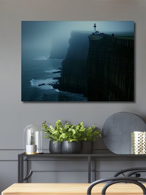 Sisli Deniz Feneri Manzaralı Dekoratif Ahşap Ev/işyeri/ofis Kare Tablo