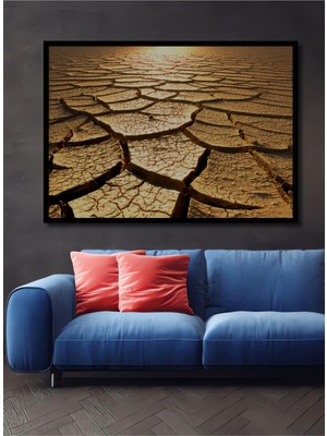 Çerçeve Görünümlü Çöl Kuraklığı Yağlı Boya Görünümlü Dekoratif Ahşap Ev/işyeri/ofis Kare Tablo