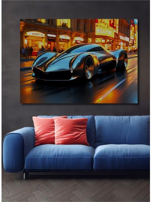 Fütüristik Yarış Arabası Yağlı Boya Görünümlü Dekoratif Ahşap Ev/işyeri/ofis Kare Tablo