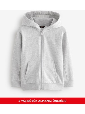 Erkek Çocuk Basic Düz Kapüşonlu Fermuarlı Sweatshirt