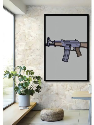 Çerçeve Görünümlü Otomatik Tüfek Çizim Sanatı Dekoratif Ahşap Ev/işyeri/ofis Kare Tablo