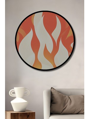 Çerçeve Görünümlü Ateş Dansı Yağlı Boya Görünümlü Dekoratif Ahşap Ev/işyeri/ofis Yuvarlak Tablo