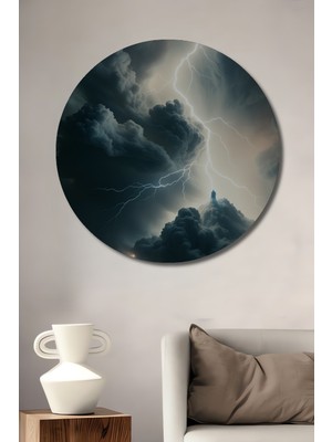 Fırtına Tanrısı Yağlı Boya Görünümlü Dekoratif Ahşap Ev/işyeri/ofis Yuvarlak Tablo