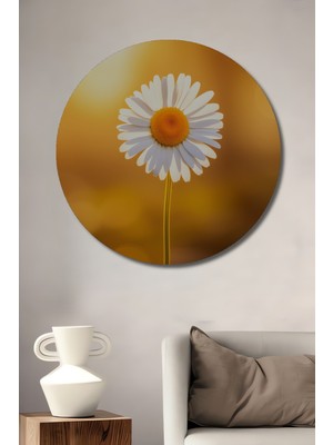 Güneşte Açan Papatya Yağlı Boya Görünümlü Dekoratif Ahşap Ev/işyeri/ofis Yuvarlak Tablo