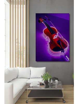 Neon Işıklı Keman Dekoratif Ahşap Ev/işyeri/ofis Kare Tablo