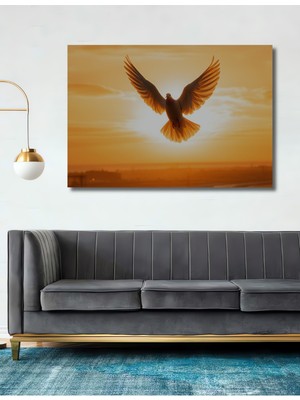 Gün Batımında Uçan Güvercin Yağlı Boya Görünümlü Dekoratif Ahşap Ev/işyeri/ofis Kare Tablo