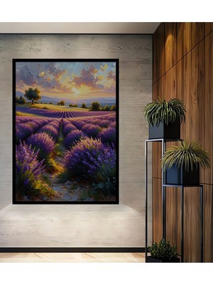 Çerçeve Görünümlü Lavanta Tarlası Yağlı Boya Görünümlü Dekoratif Ahşap Ev/işyeri/ofis Kare Tablo