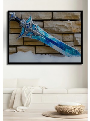 Çerçeve Görünümlü Buz Mavi Görünümlü Fantastik Kılıç Dekoratif Ahşap Ev/işyeri/ofis Kare Tablo