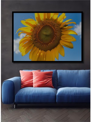 Çerçeve Görünümlü Günebakanın Altın Dokunuşu Yağlı Boya Görünümlü Dekoratif Ahşap Ofis Kare Tablo