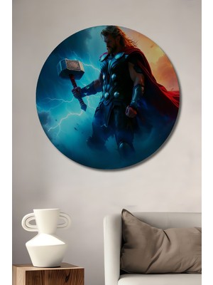 Thor Çekiç Mjolnir Fırtına Tanrısı Yağlı Boya Görünümlü Dekoratif Ahşap Ev/işyeri/ofis Tablo