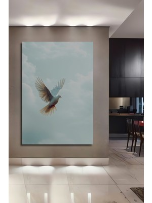Uçan Beyaz Güvercin Yağlı Boya Görünümlü Dekoratif Ahşap Ev/işyeri/ofis Kare Tablo