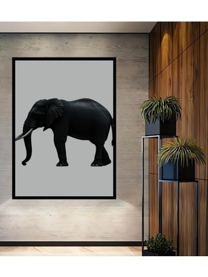 Çerçeve Görünümlü Siyah Fil Minimalist Dekoratif Ahşap Ev/işyeri/ofis Kare Tablo
