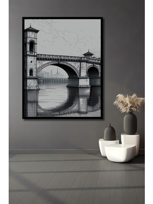 Çerçeve Görünümlü Eşsiz Köprü Kara Kalem Görünümlü Dekoratif Ahşap Ev/işyeri/ofis Kare Tablo