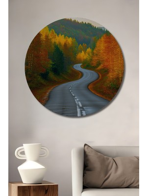 Sonbahar Rüyası Yağlı Boya Görünümlü Dekoratif Ahşap Ev/işyeri/ofis Yuvarlak Tablo
