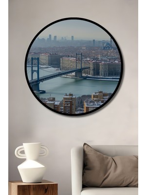 Çerçeve Görünümlü Istanbul Boğazı Köprüsü Kış Manzarası Yağlı Boya Görünümlü Ahşap Ofis Tablo