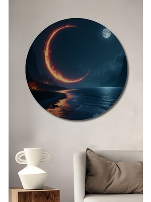 Fantastik Ay Yüzlü Deniz Manzarası Dekoratif Ahşap Ev/işyeri/ofis Yuvarlak Tablo