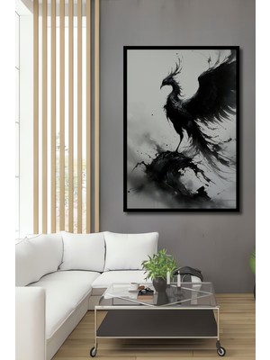Çerçeve Görünümlü Siyah Anka Kuşu Yağlı Boya Görünümlü Dekoratif Ahşap Ev/işyeri/ofis Kare Tablo