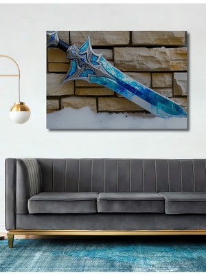 Buz Mavi Görünümlü Fantastik Kılıç Dekoratif Ahşap Ev/işyeri/ofis Kare Tablo