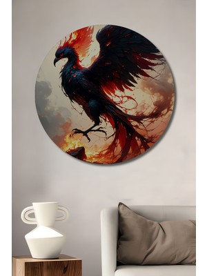 Ateş Kuşu Phoenix Yağlı Boya Görünümlü Dekoratif Ahşap Ev/işyeri/ofis Yuvarlak Tablo