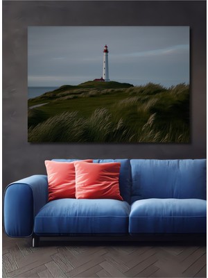 Deniz Feneri Rüzgarı Yağlı Boya Görünümlü Dekoratif Ahşap Ev/işyeri/ofis Kare Tablo