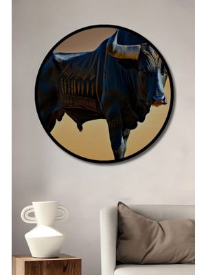 Çerçeve Görünümlü Efsanevi Boğa Yağlı Boya Görünümlü Dekoratif Ahşap Ev/işyeri/ofis Yuvarlak Tablo
