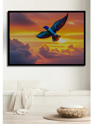 Çerçeve Görünümlü Gün Batımı Kuşu Yağlı Boya Görünümlü Dekoratif Ahşap Ev/işyeri/ofis Kare Tablo