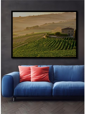 Çerçeve Görünümlü Toskana Bağ Evi Yağlı Boya Görünümlü Dekoratif Ahşap Ev/işyeri/ofis Kare Tablo