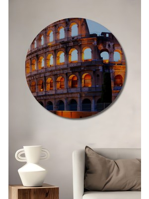 Roma Kolezyumu Yağlı Boya Görünümlü Dekoratif Ahşap Ev/işyeri/ofis Yuvarlak Tablo