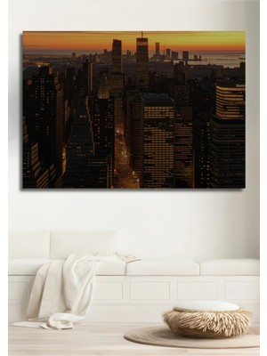 New York Şehir Manzarası Yağlı Boya Görünümlü Dekoratif Ahşap Ev/işyeri/ofis Kare Tablo