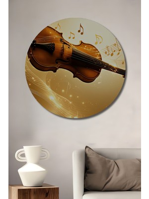 Altın Rüyası Keman Yağlı Boya Görünümlü Dekoratif Ahşap Ev/işyeri/ofis Yuvarlak Tablo