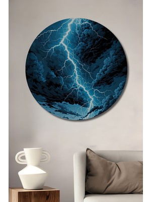 Gökyüzü Fırtınası Yağlı Boya Görünümlü Dekoratif Ahşap Ev/işyeri/ofis Yuvarlak Tablo