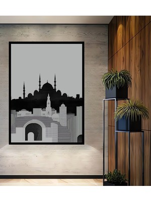 Çerçeve Görünümlü Istanbul Silüeti Modern Sanat Dekoratif Ahşap Ev/işyeri/ofis Kare Tablo