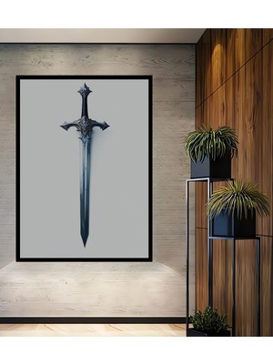Çerçeve Görünümlü Epik Kılıç Yağlı Boya Görünümlü Dekoratif Ahşap Ev/işyeri/ofis Kare Tablo