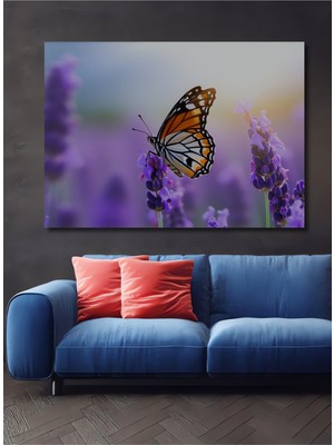 Lavanta Bahçesinde Kelebek Pastel Boya Görünümlü Dekoratif Ahşap Ev/işyeri/ofis Kare Tablo