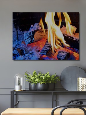 Kış Ateşi Yağlı Boya Görünümlü Dekoratif Ahşap Ev/işyeri/ofis Kare Tablo