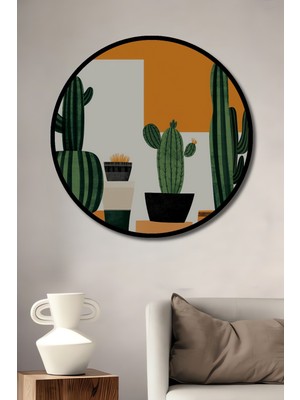 Çerçeve Görünümlü Kaktüsler Diyarı Modern Sanat Dekoratif Ahşap Dekoratif Ofis Yuvarlak Tablo