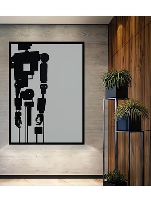 Çerçeve Görünümlü Siyah Beyaz Robot Modern Sanat Dekoratif Ahşap Ev/işyeri/ofis Kare Tablo