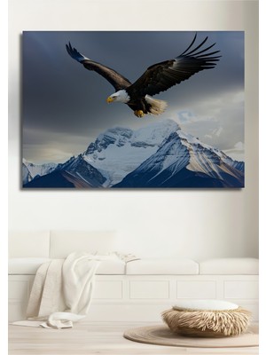 Heybetli Kartalın Dağ Uçuşu Yağlı Boya Görünümlü Dekoratif Ahşap Ev/işyeri/ofis Kare Tablo