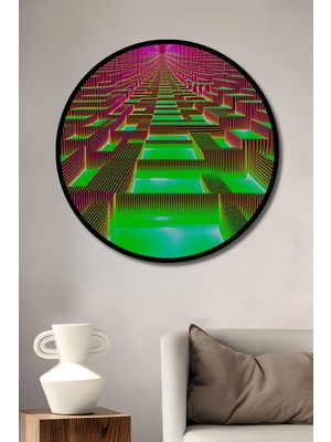 Çerçeve Görünümlü Neon Işıklar Labirenti Soyut Sanat Dekoratif Ahşap Ev/işyeri/ofis Yuvarlak Tablo