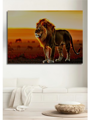 Yağlı Boya Görünümlü Aslanın Güneşle Dansı Dekoratif Ahşap Ev/işyeri/ofis Kare Tablo