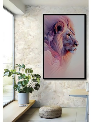 Çerçeve Görünümlü Pembe Rüyalar Yağlı Boya Görünümlü Aslan Işyeri/ofis Dekoratif Ahşap Kare Tablosu