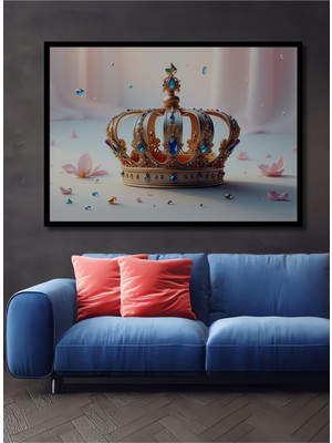 Çerçeve Görünümlü Altın Taç Yağlı Boya Görünümlü Dekoratif Ahşap Ev/işyeri/ofis Kare Tablo