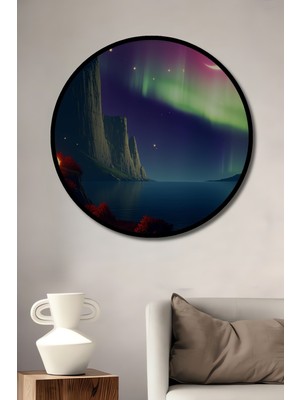 Çerçeve Görünümlü Kuzey Işıkları Rüyası Dekoratif Ahşap Ev/işyeri/ofis Yuvarlak Tablo