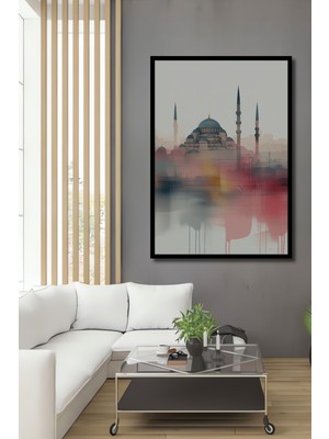 Çerçeve Görünümlü Istanbul Camii Sulu Boya Görünümlü Dekoratif Ahşap Ev/işyeri/ofis Kare Tablo