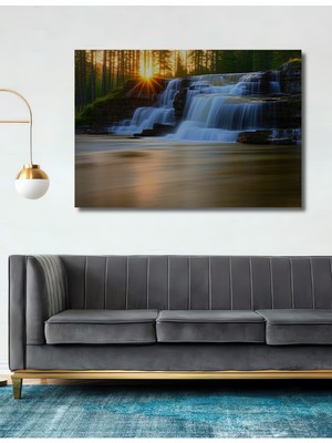 Şelale Altın Işıklar Dekoratif Ahşap Ev/işyeri/ofis Kare Tablo